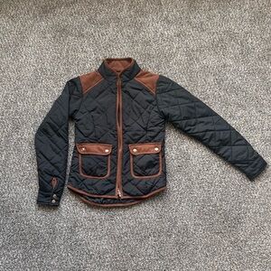 Lauren James Quilted Barn Jacket Black With Suede Patches XS